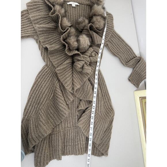 Boston Proper Neutral Mohair Faux Fur Pom Pom Knit Tie Waist Cardigan Sweater XS - Picture 9 of 9